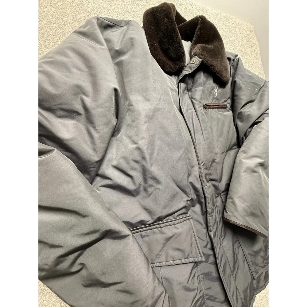 Vintage Browning Down Filled Parka Jacket Fur‎ Collar Mens Large Gray Brown